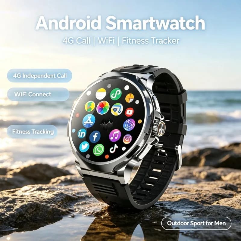 Men 4G Curved Screen Smartwatch, SIM Card Supported Large Storage Bluetooth Call Sport Fitness Wrist Watch