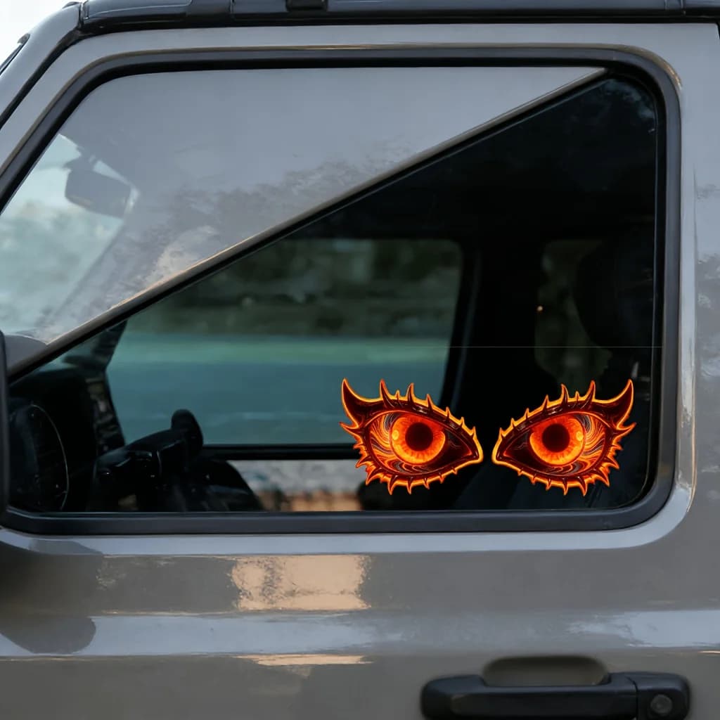 1Pair 2D Chrome Holographic Sharp Eye Stickers, Iridescent Waterproof Decals for Car Headlight Bumper Window Helmet Laptop