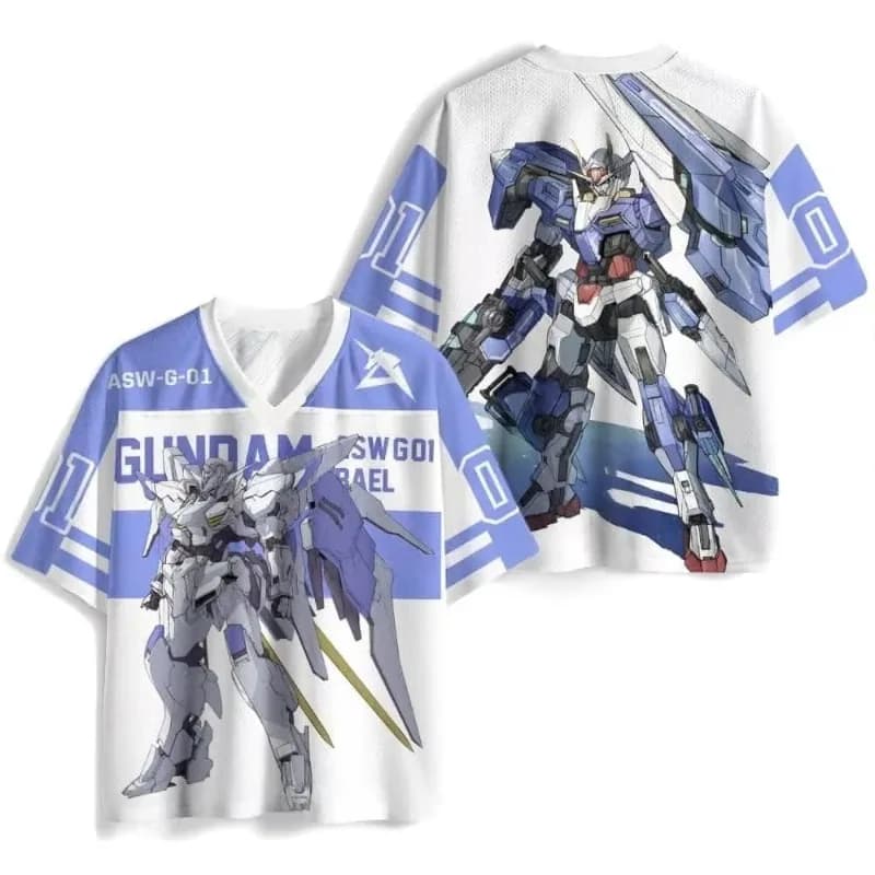 Maglia da baseball Mobile Suit Gundam per bambini, t-shirt a maniche corte con cartoni animati, top sportivi casual, maglietta estiva con scollo a V, abbigliamento per bambini