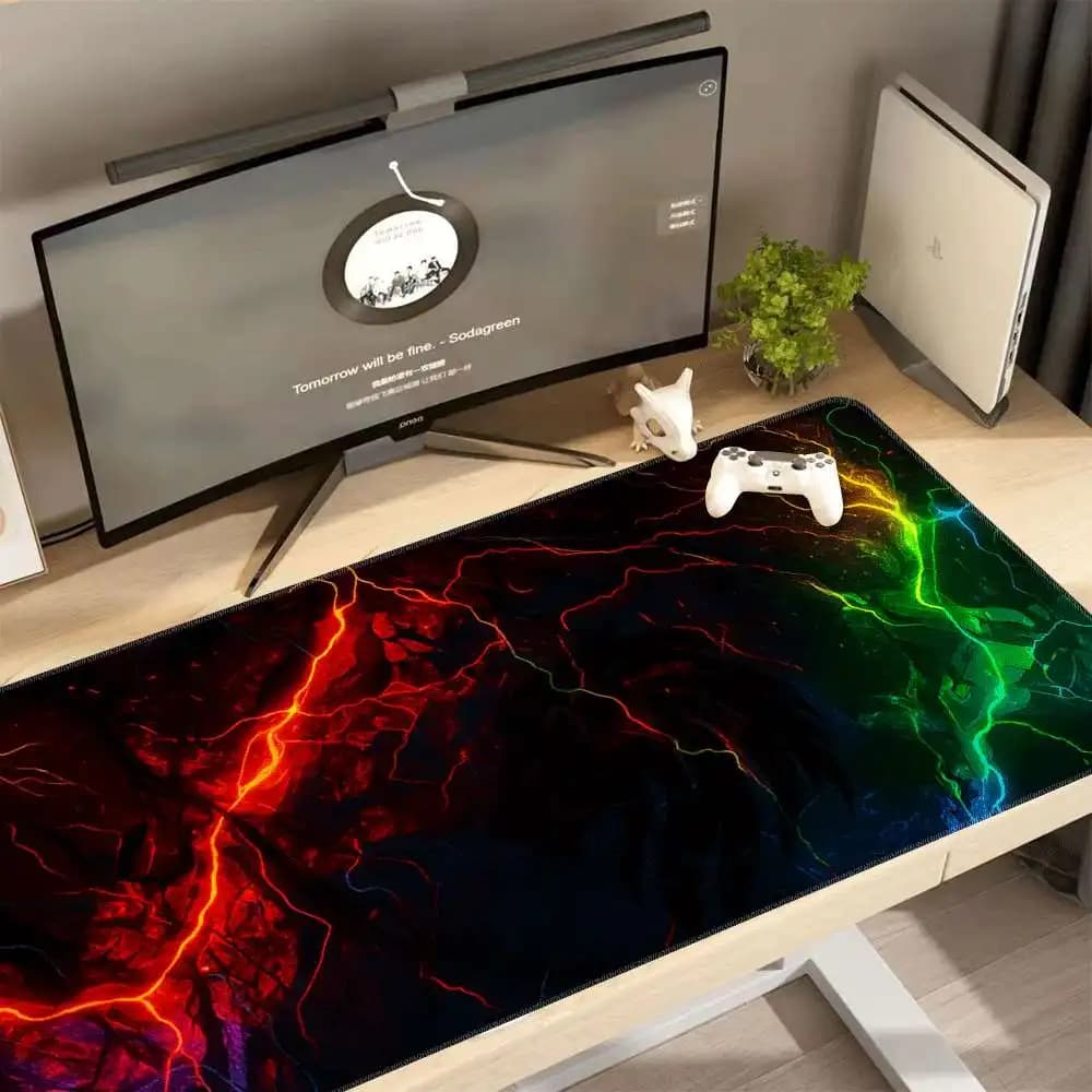 Tappetino per Mouse da Gaming XL Colorato con Effetto Fulmine, Tappetino da Scrivania in Gomma Antiscivolo per Giocatori PC