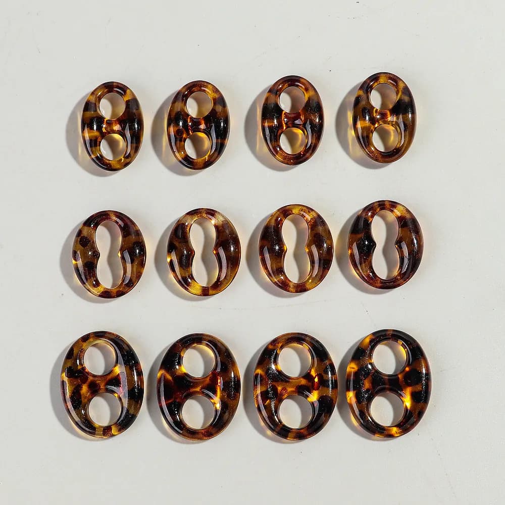10pcs Leopard Acrylic Coffee Bean Link Rings Pig Nose Loose Beads Connector for Making Jewelry DIY Earring Necklace Accessories