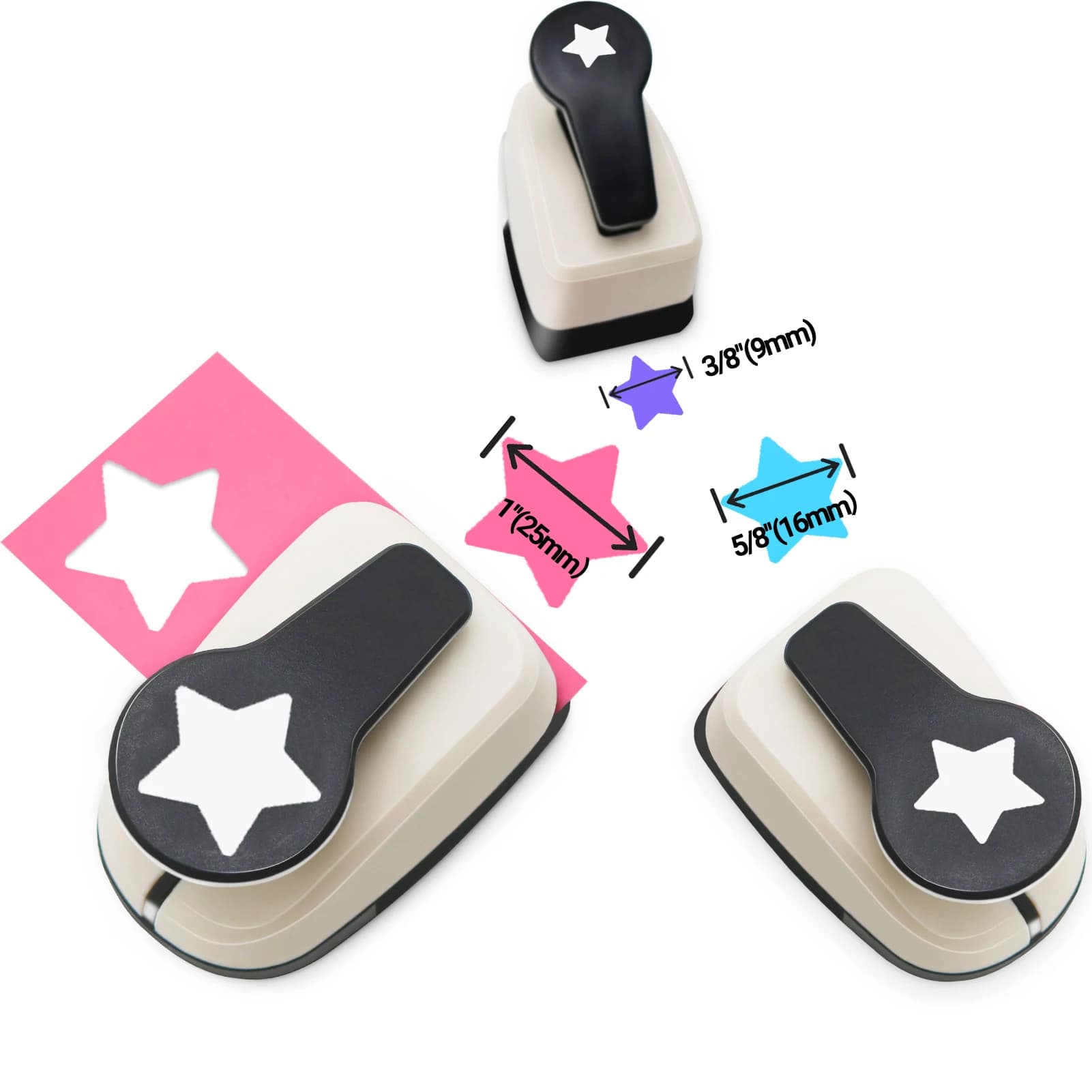 3pcs Paper cutter for crafts Hole Puncher Punches Tool Set 3/8 5/8 1 inch Star Paper Shapes for card making custom scrapbooking