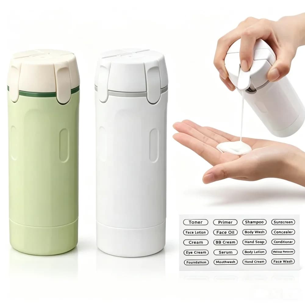 Leak Proof Travel Soap Liquid Dispenser 4 in 1 Portable Refillable Travel Container Storage Bottle for Shampoo Conditioner