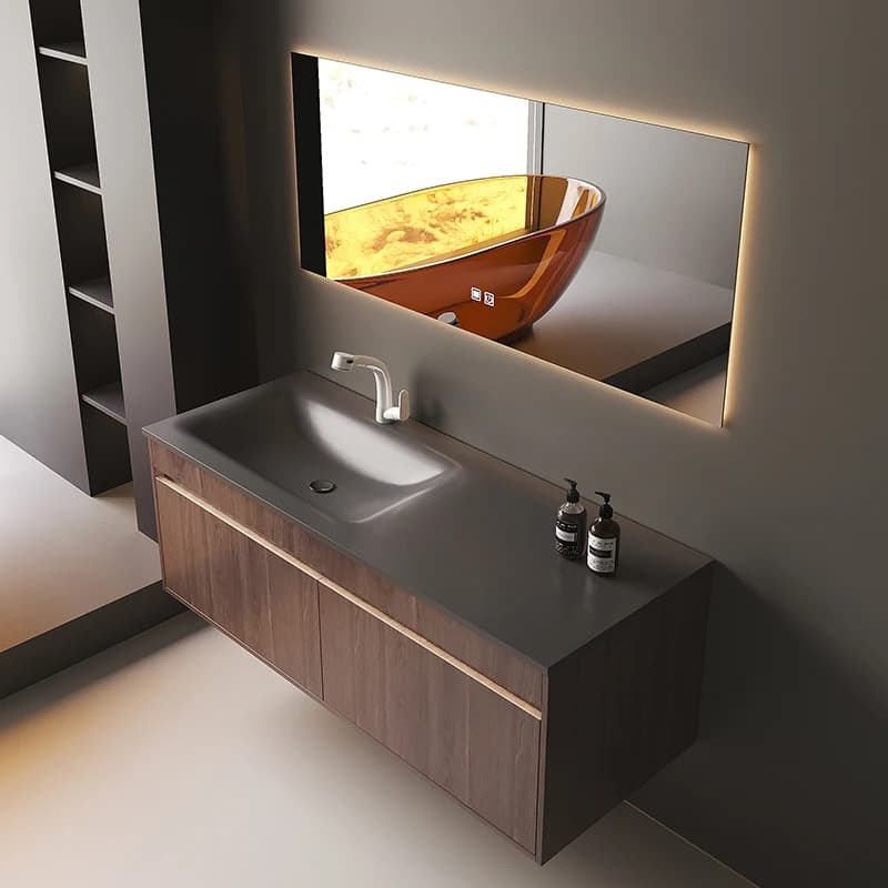 Sink Cabinet Vanity Bathroom Cabinet Furniture Light Luxury Bathroom Cabinets Rock Slab Integrated Washbasin Modern Solid Wood