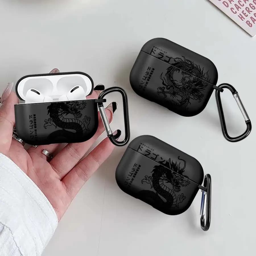 Custodia per Airpods 2 3 Pro 4 Pro3 Pro2 1 con Motivo Drago, Cover per Auricolari