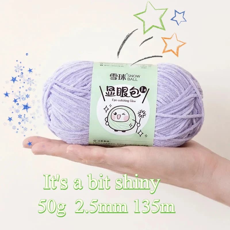 50g/Roll Glitter Sparkle Chenille Yarn for DIY Hand Knitting 2.5mm 135Meters Soft Warm Crochet Plush Toys Velvet Sweater Yarn