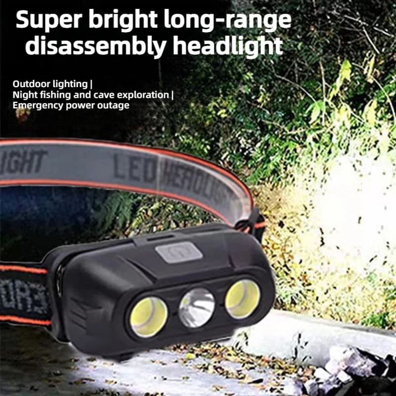 Luce forte a LED Rilevamento a lunga distanza Ricarica USB Luce portatile montata sulla testa Luce notturna per esterni Luce da pesca notturna