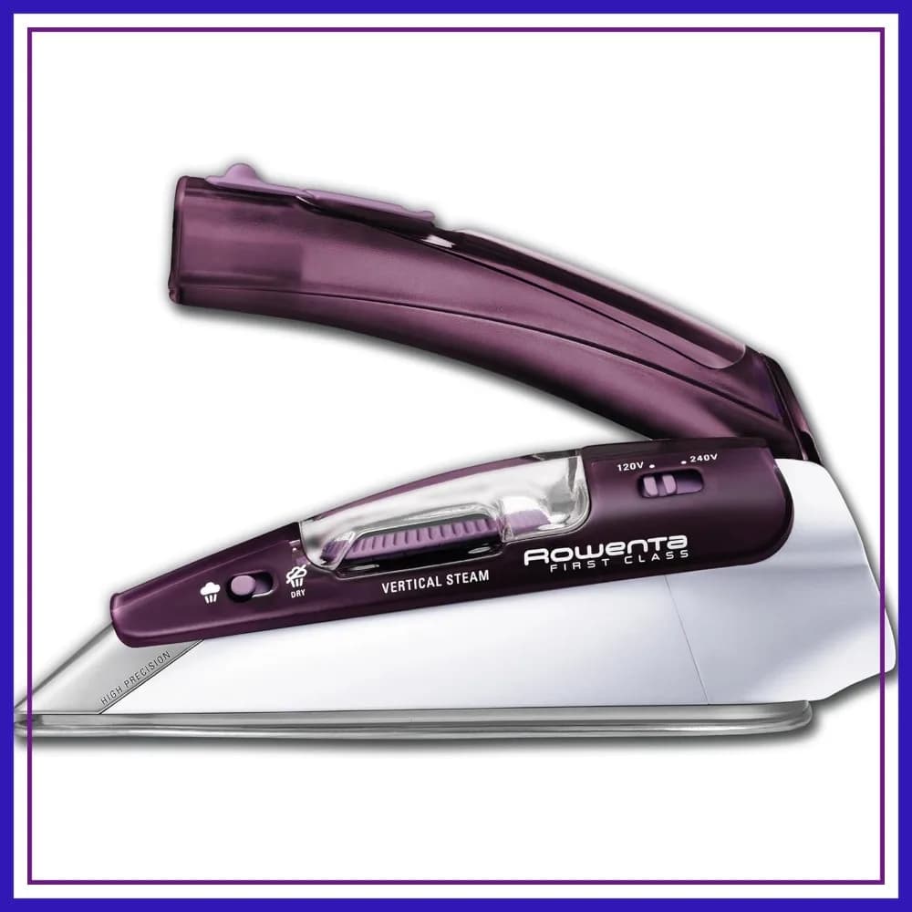 Ferro da Stiro da Viaggio Compatto 1000W con Piastra in Acciaio Inossidabile, Vaporizzatore Portatile per Vestiti, Doppia Tensione, Viola