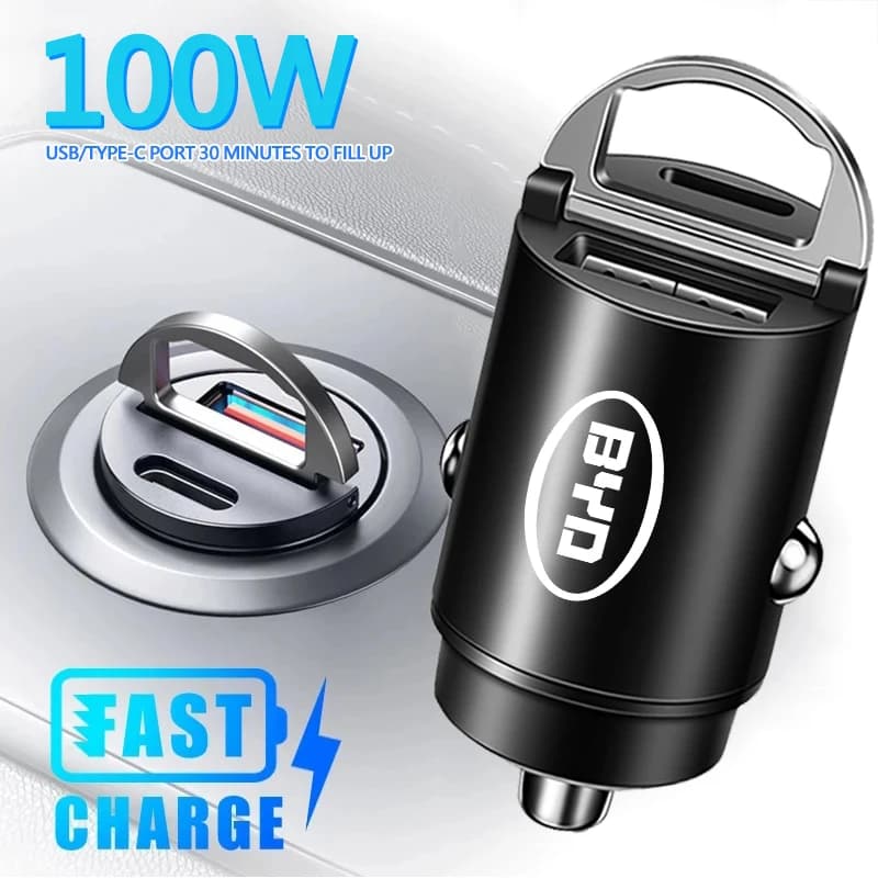 100W QC3.0 PD Mini Caricabatteria Per Auto Ricarica Veloce Auto USB Tipo C Caricatore Per BYD Yuan I3 S7 Atto E6 Tang F3 Plus Song Max Qing G3 M6