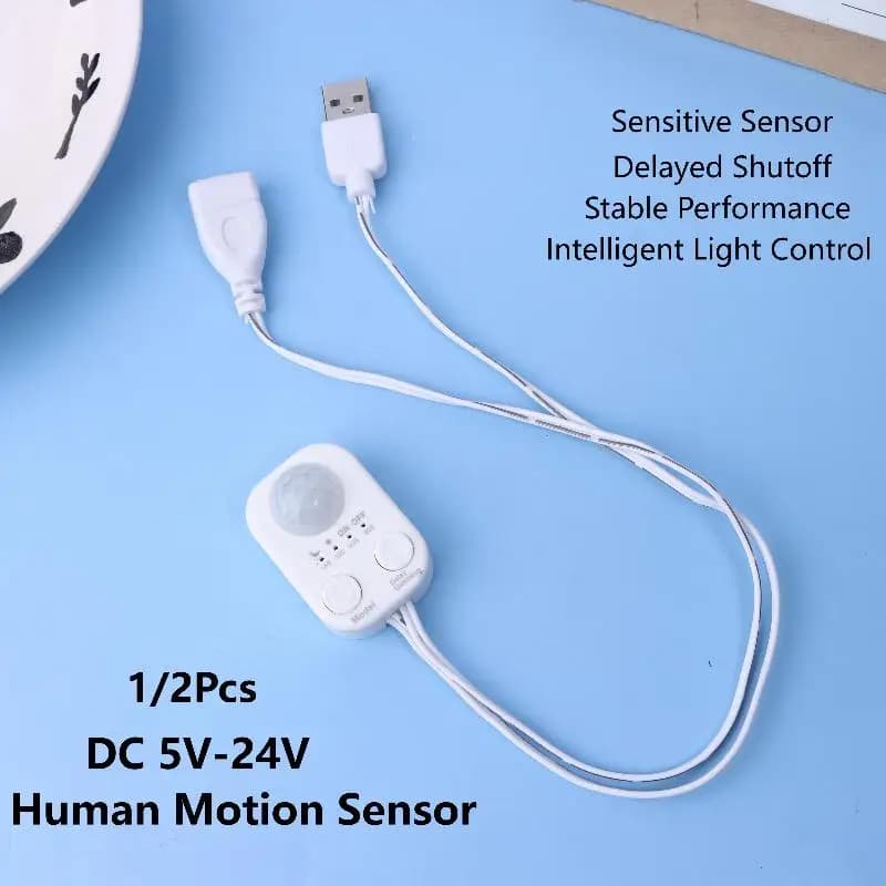 1/2 Pack USB PIR Human Motion Sensor Switch DC 5V-24V Infrared Detector For LED Strips