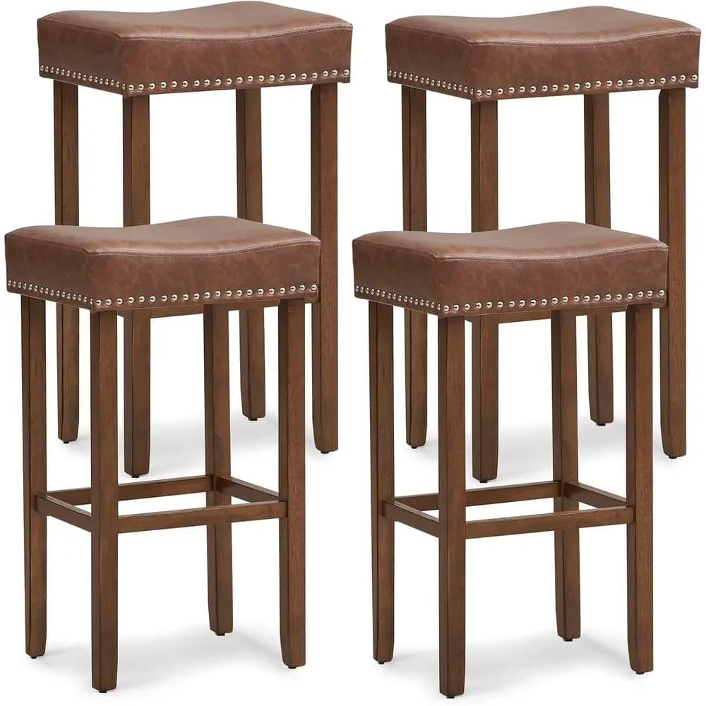 Set di 4 sgabelli alti da 29,5 pollici con sedili in similpelle e gambe in legno di gomma, adatti per isole cucina, sale da pranzo, pub, bistrot