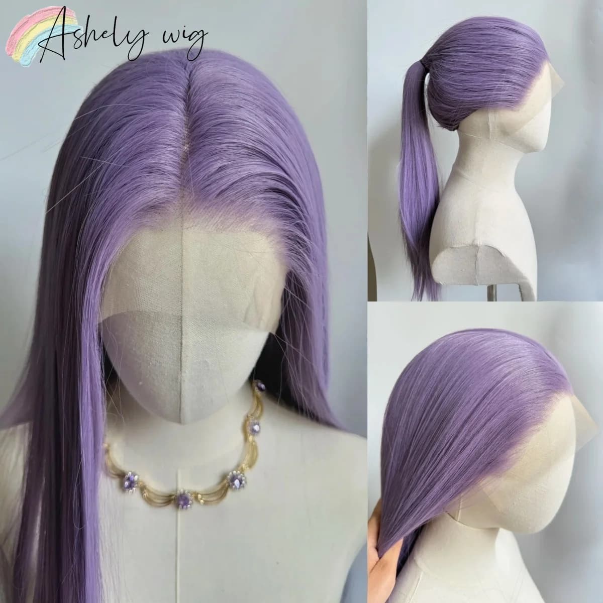 Parrucca viola chiaro Ashely speciale parrucche anteriori in pizzo grigio-viola 13 * 4 parrucche sintetiche lunghe diritte in pizzo da 24 pollici per la festa cosplay