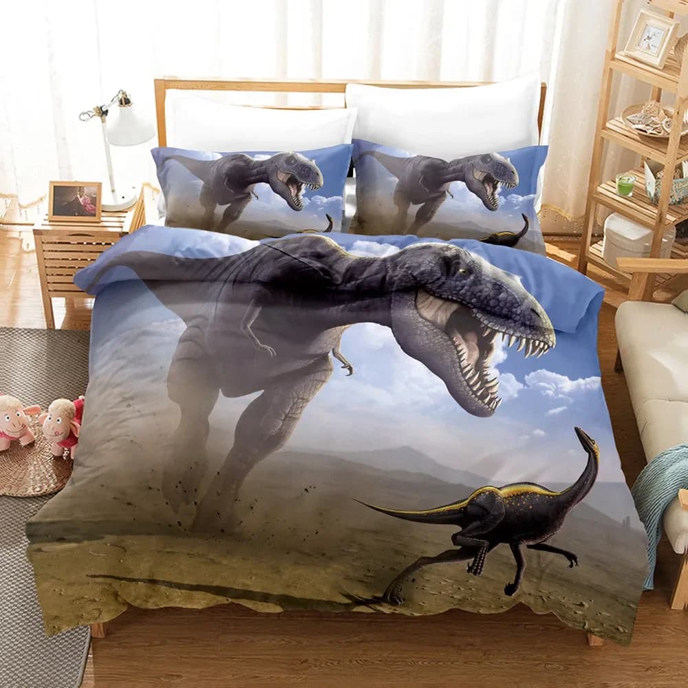 Biancheria da letto serie dinosauro Biancheria da letto Stampa 3D Nord America Copertina doppia spazzolata 2 pezzi Federa Ropa Cama AU Comodino singolo 140x210