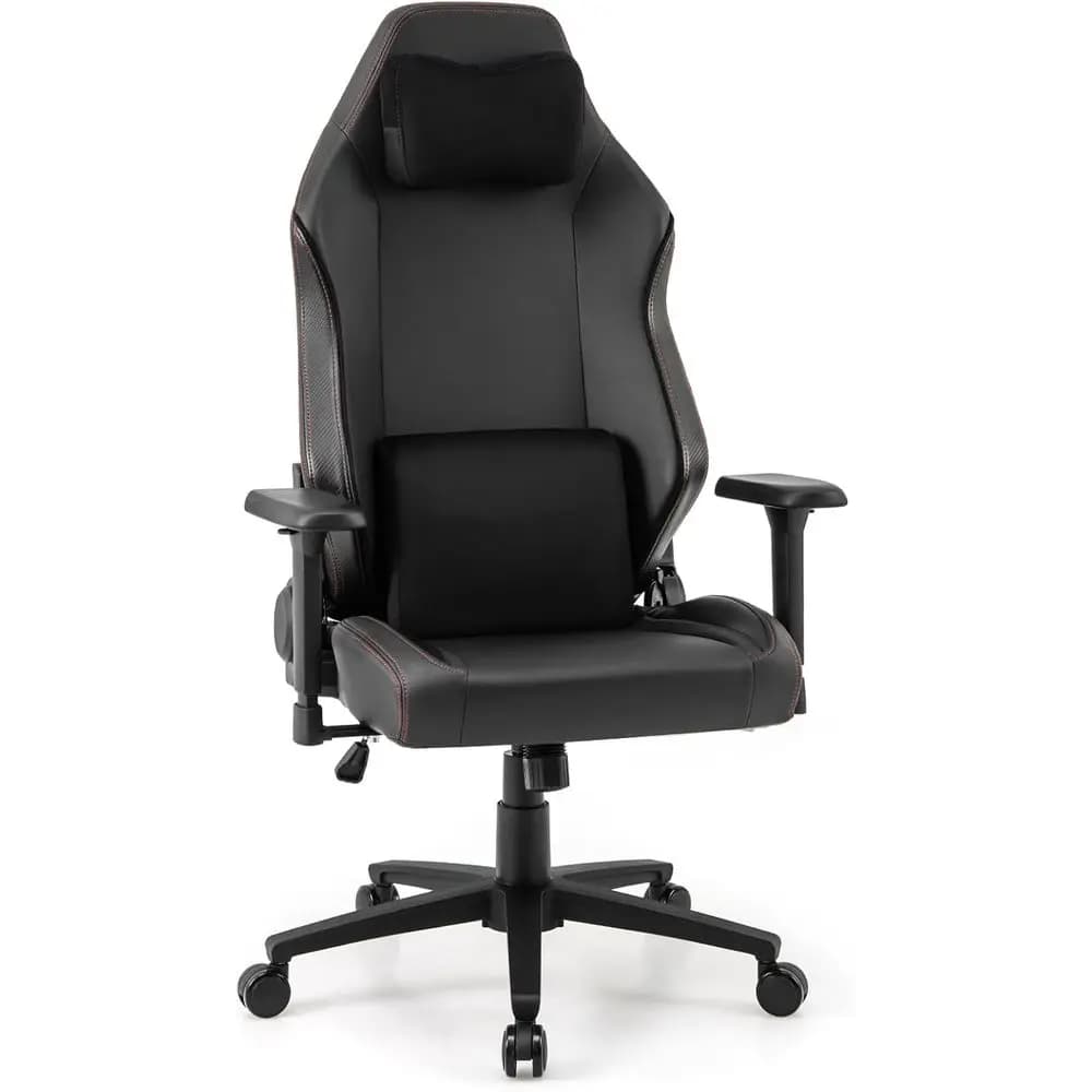 Sedia da Gaming Ergonomica con Supporto Lombare, Poggiapiedi Magnetico, Funzione Girevole e Basculante, Altezza Regolabile e Braccioli 2D, Nera
