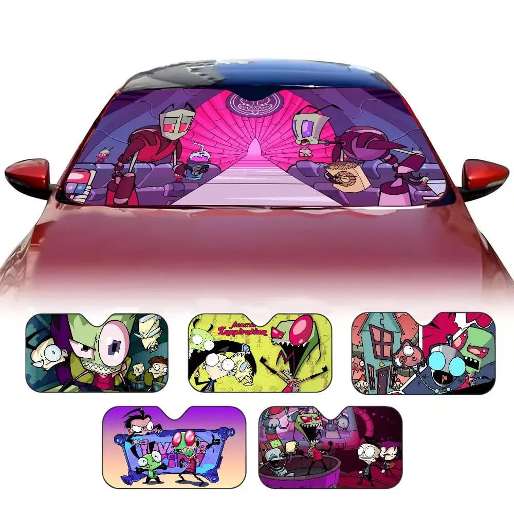 Anime Invader Zim Car Sunshade Window Sunshade Sunblock Front Windshield Hood Interior Front Baffle Double Ring Sunshade