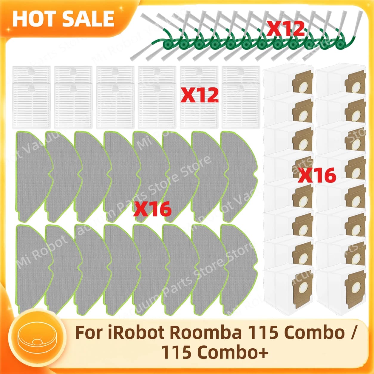 Compitable For iRobot Roomba 115 Combo / 115 Combo+ Side Brush Mop Cloth Bag Filter Replacement Accessories
