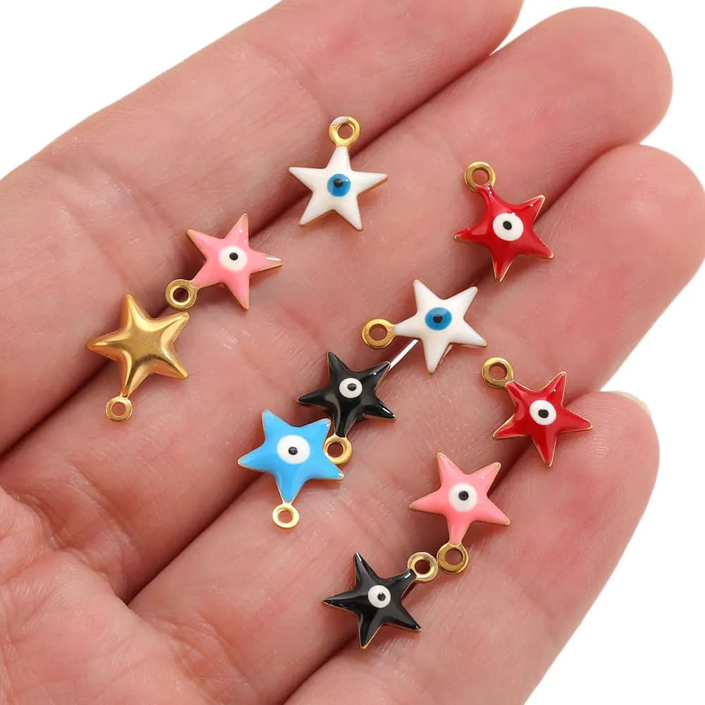 20 pezzi di ciondoli a forma di stella in acciaio inossidabile smaltato per la creazione di braccialetti, ciondoli a forma di occhio diabolico, componenti per la creazione di gioielli fai da te