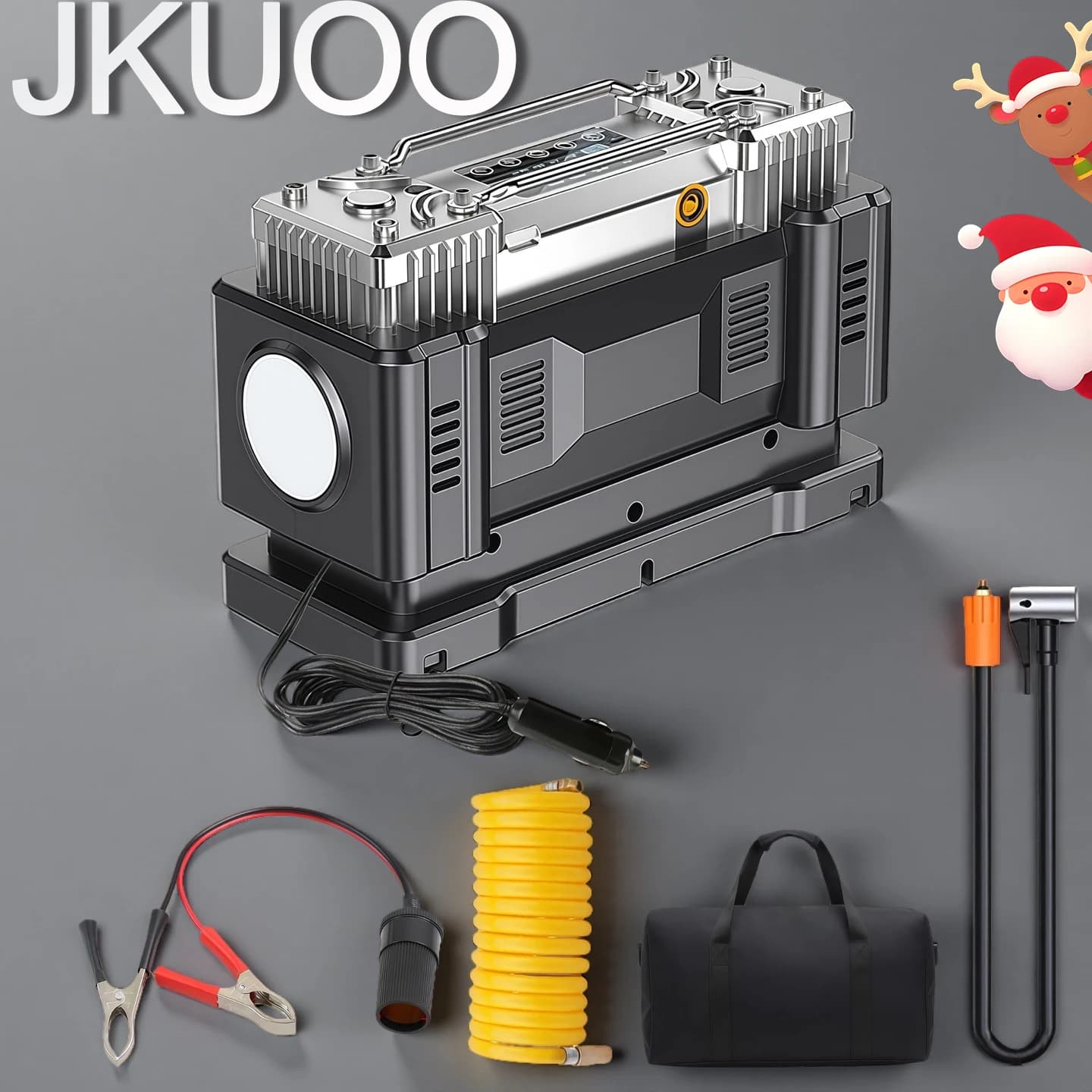 Compressore d'aria per auto, pompa d'aria per compressore d'aria Ai ad alta potenza, JKUOO con cavo di alimentazione 12V CC 7A Gonfiatore digitale intelligente per pneumatici AI