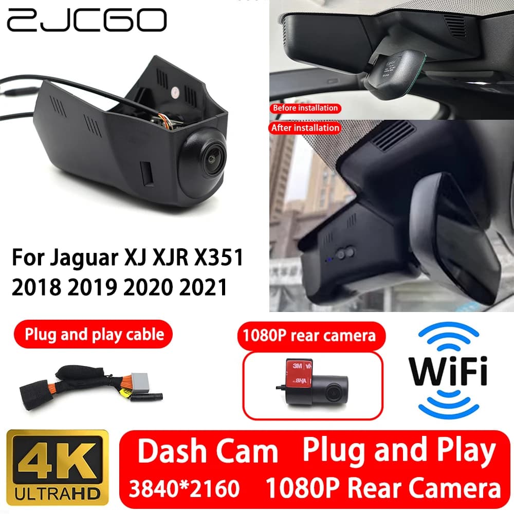Front Camera and Rear 4K 2160P for Jaguar XJR X351 2018-2021, Dash Cam WiFi Plug and Play, Video Recorder with Loop Registration