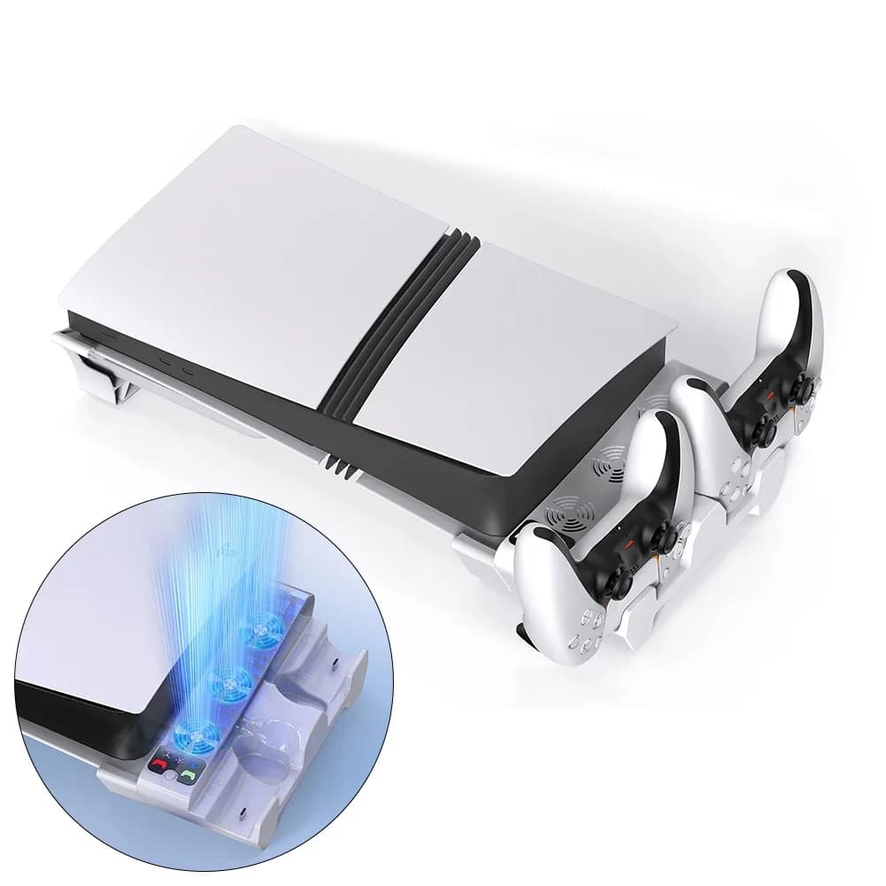 Maniglia di gioco Staffa di ricarica di raffreddamento orizzontale Caricatore doppio Base di raffreddamento multifunzionale per accessori da gioco PS5 Pro/Slim