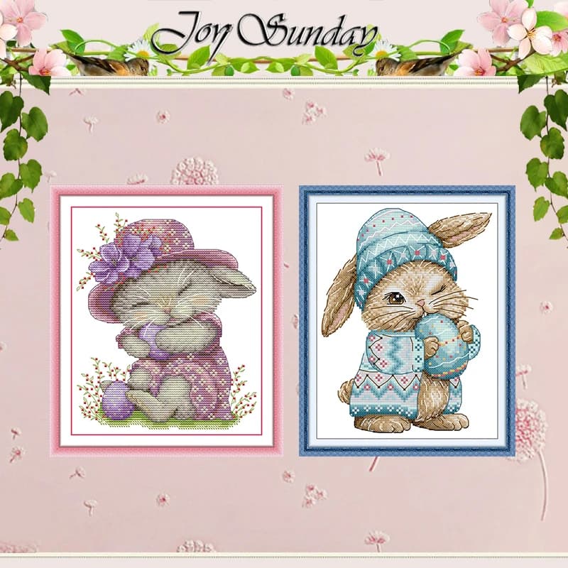 Lovely Bunny Animals Patterns Counted Cross Stitch Set DIY 11CT 14CT 16CT HD Stamped DMC Cross-stitch Kit Embroidery Needlework