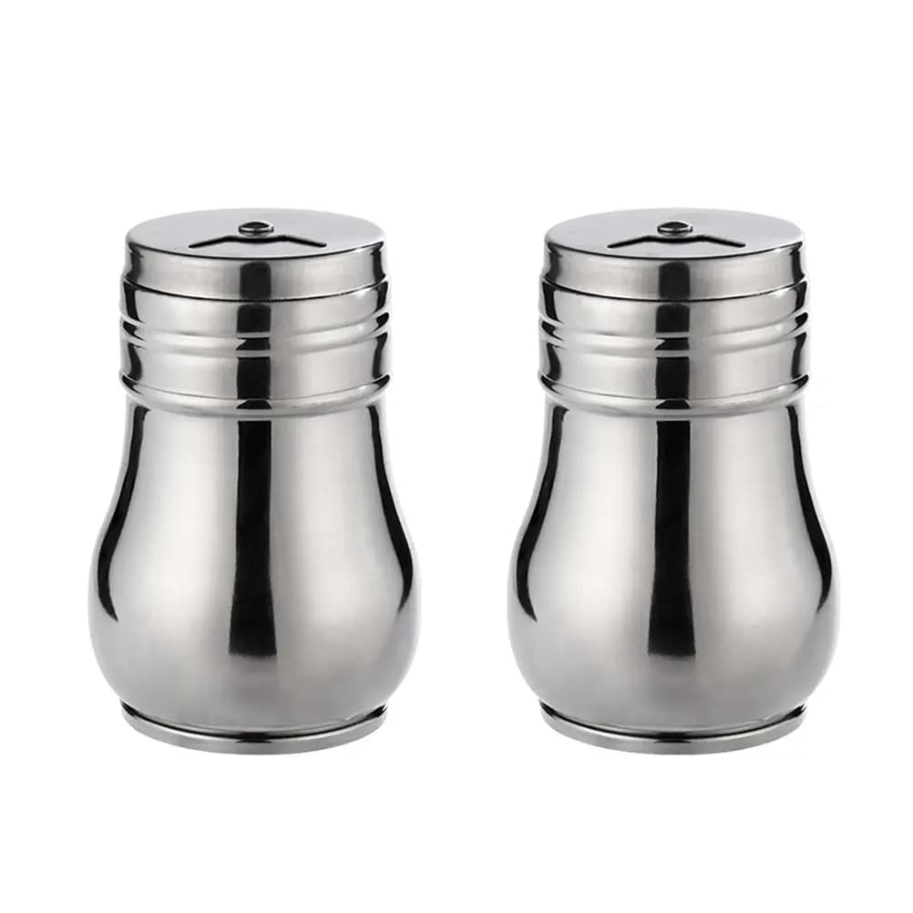 Set di 2 Contenitori per Spezie in Acciaio Inox con Coperchio Rotante, Antipolvere e Antisgocciolamento, per Sale, Pepe e Condimenti in Polvere