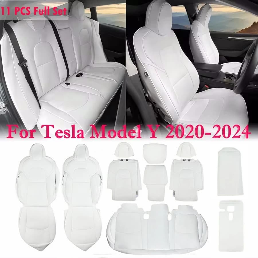 11PCS Complete Set Car Seat Covers for 2020-2024 Tesla Model Y 5 Seat Nappa PU Front and back leather Seat Covers