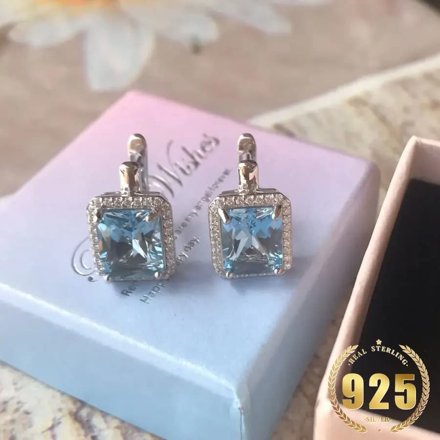 Nano Sky Blue Topaz Clip Earrings 925 Sterling Sliver Clip Earrings 8X10mm 5A Zircon Engagement