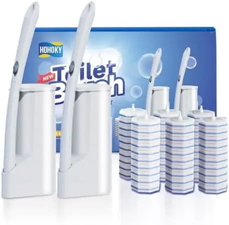 Sistema di Spazzole per WC Usa e Getta - 2 Manici + 60 Cuscinetti di Ricambio, Kit per Pulizia WC da Parete