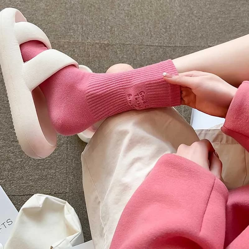 Women'swear Kawaii Solid Color Monogram Embroidery Style Fashion Colorful Leisure Simple Long Cotton Women Socks Set
