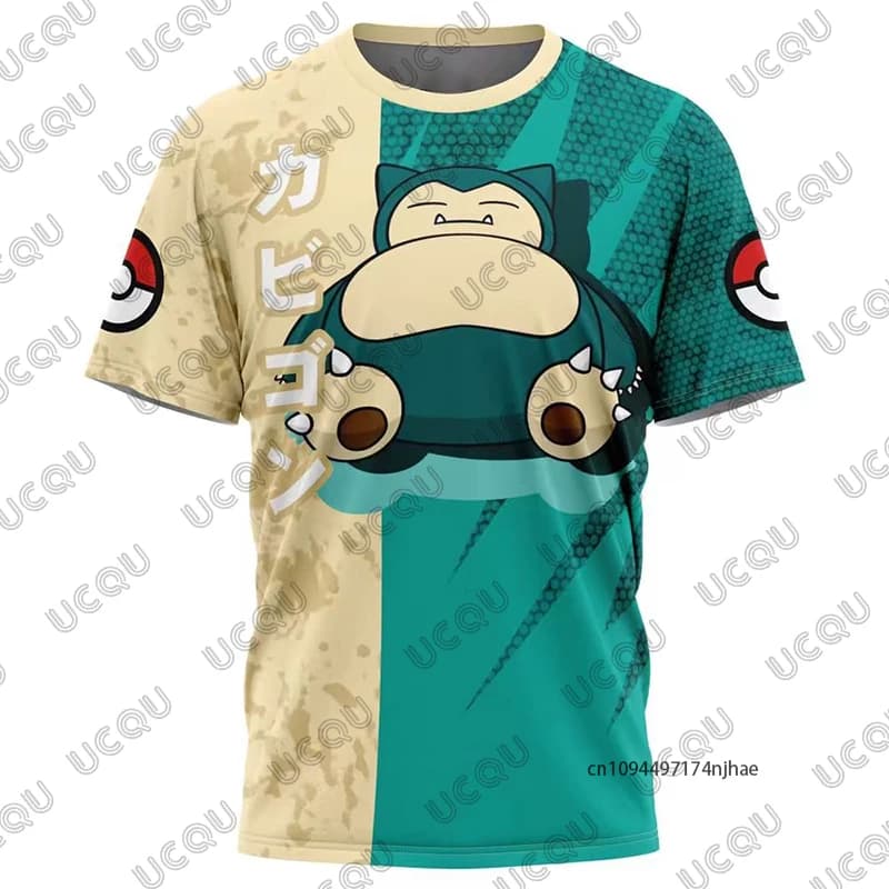 Nuova maglietta estiva Pokémon Snorlax con stampa di cartoni animati per uomo e donna, maglietta sportiva a maniche corte, maglietta casual oversize per bambini