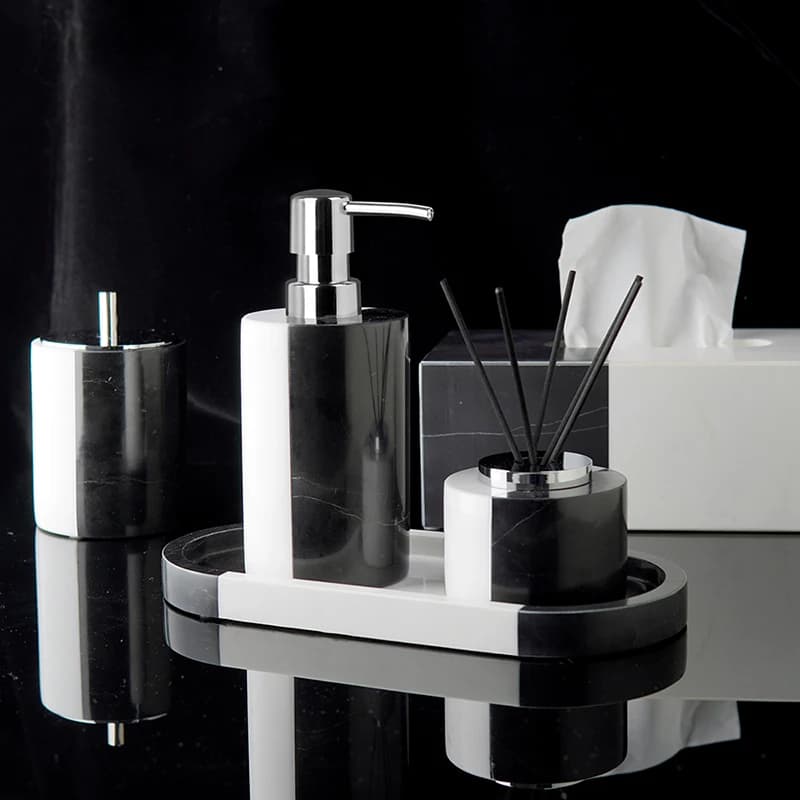 Set in marmo naturale bianco e nero per Dispenser di sapone da bagno portaspazzole in cotone portaspazzolino portasapone Set da bagno
