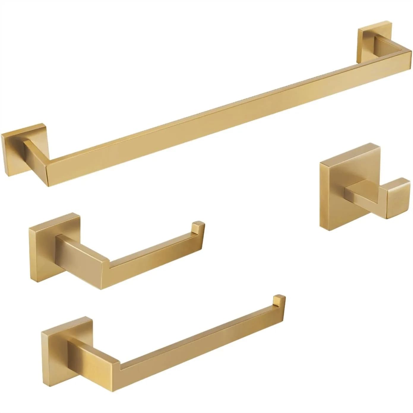 Set di 4 Portasciugamani Dorati, Portasciugamani da Bagno in Acciaio Inox SUS304, Supporto Quadrato Resistente da Parete in Ottone Spazzolato