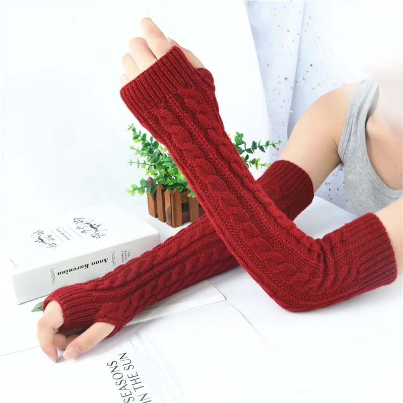 Men And Women Long Arm Sleeve Winter Wool Fingerless Gloves Thicken Warm Acrylic Magic Knitted Fingerless Long Sleeve Arm Sleeve