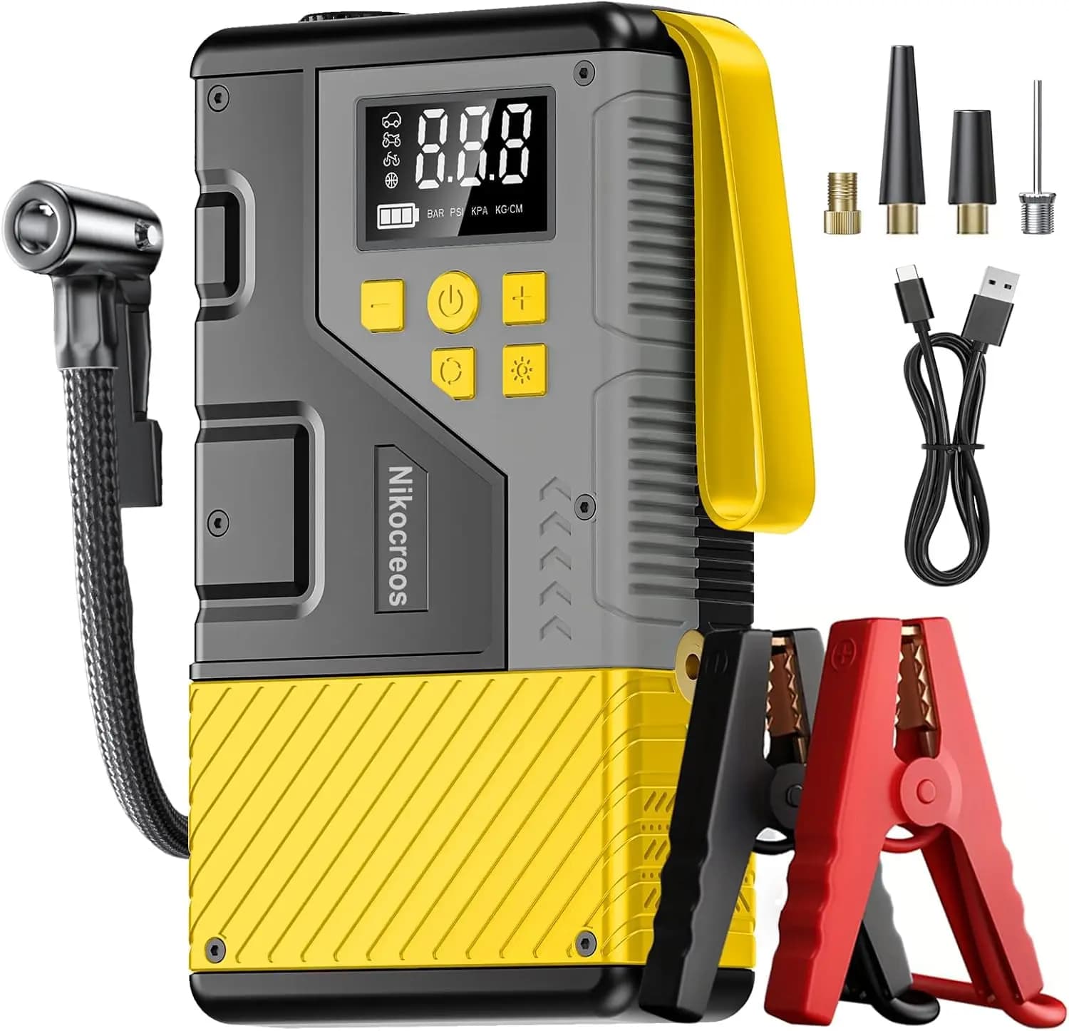 Avviatore d'Emergenza Portatile per Auto con Compressore d'Aria, Picco di 3000A e Pressione Massima di 150 PSI per Motori a Benzina 12L/Diesel 10L, Display LCD, Luce LED