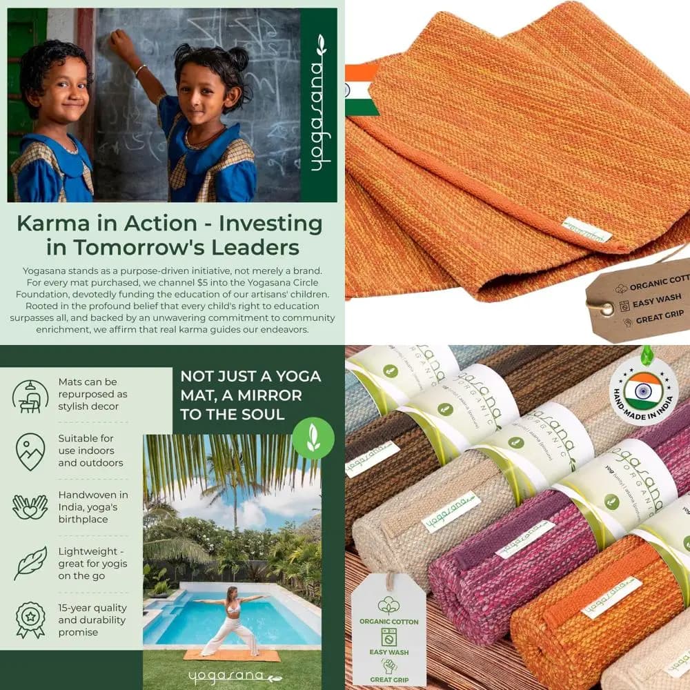 Hand woven organic cotton yoga mat: folding, non-slip, extra often for indoor and outdoor practice (24 x 72)