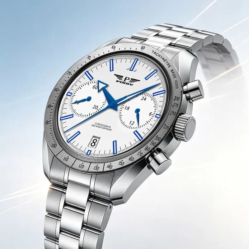 PINDU Luxury Quartz Watch Men VK64 Sweep Seconds Movement Sapphire All Steel Material Automatic Calendar Accurate Tra Wristwatch