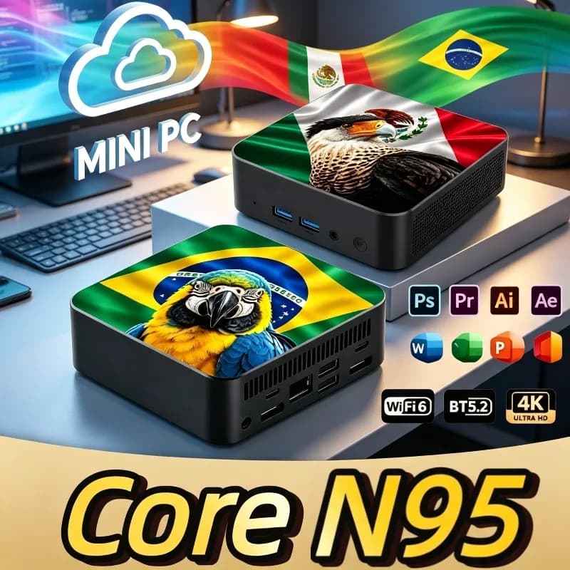 2026 New Mexico Brazil Flag HighPerformance Mini Desktop Core N95 16GB RAM 2TB SSD WiFi6 BT5.2 Space-Saving PC for Office Gaming