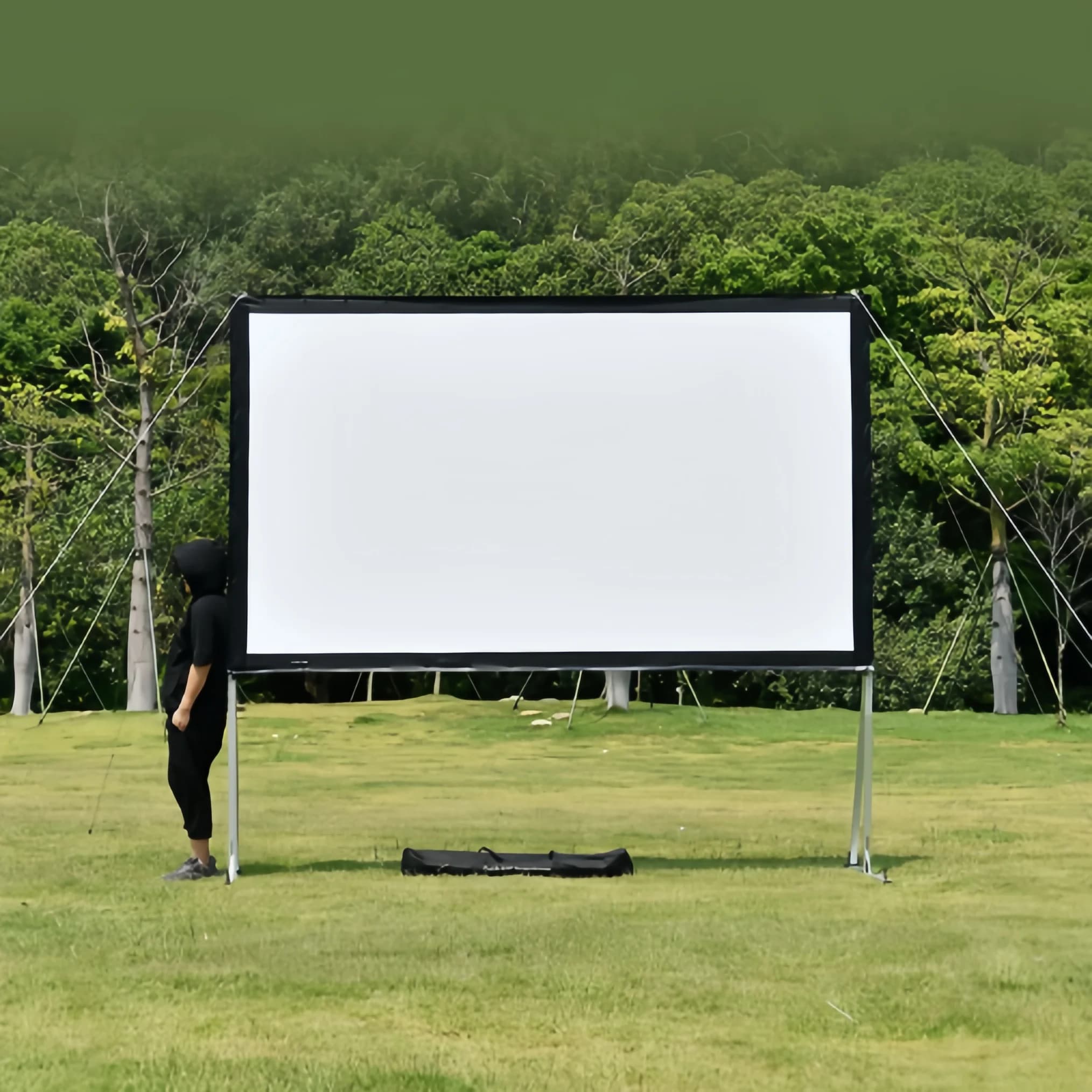 Schermo per proiettore cinematografico da esterno pieghevole portatile e regolabile in altezza con supporto durevole e borsa per il trasporto