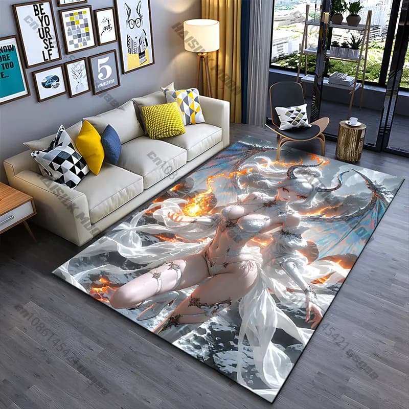 Carpet with fantasy character with fuzzy elegance, yoga mat, decoration for living room, baby cat mat, game mat