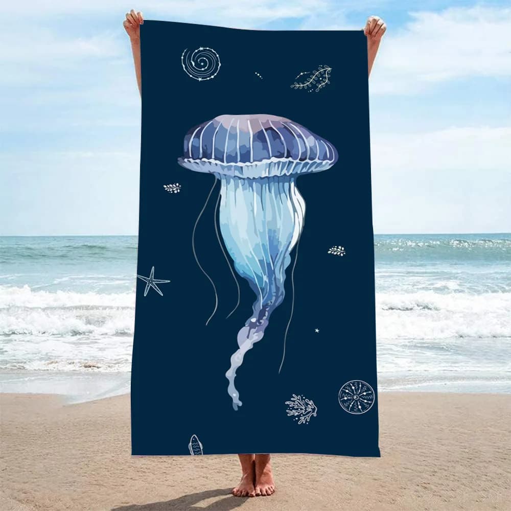 Asciugamano da spiaggia Jellyfish Ocean in microfibra, ad asciugatura rapida, assorbente, leggero, con stampa di stelle marine, per spiaggia, piscina, viaggi, campeggio