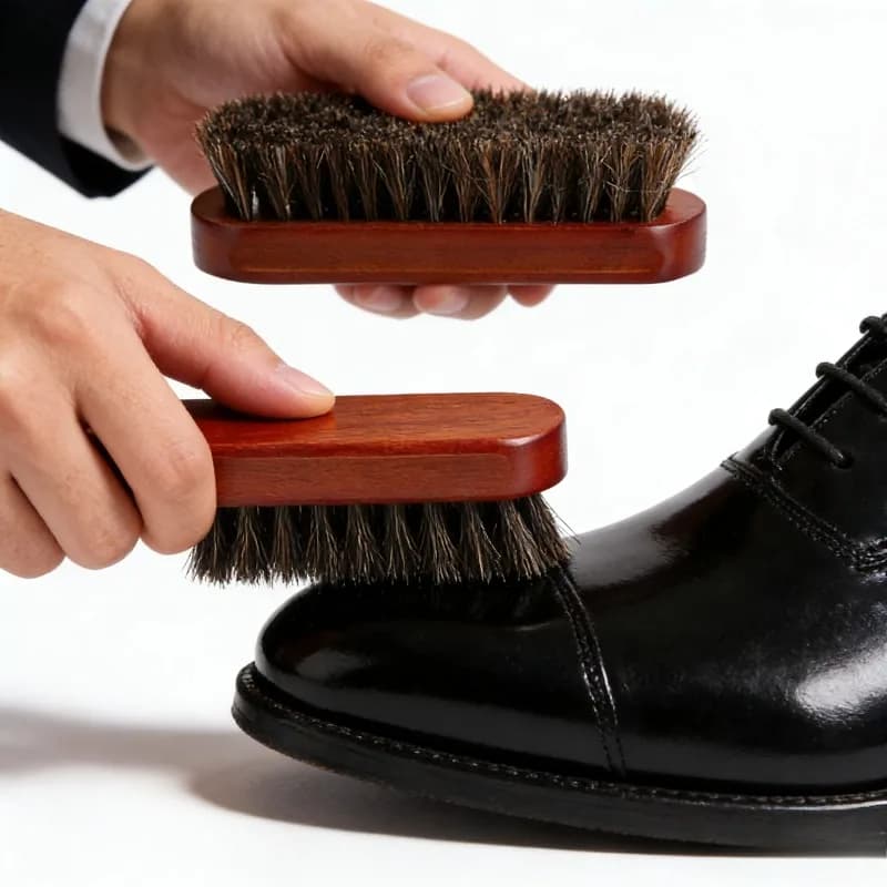 Spazzola in Crine di Cavallo con Manico in Legno di Betulla, Setole Morbide per la Pulizia e la Cura di Scarpe in Pelle, Camoscio e Nubuck