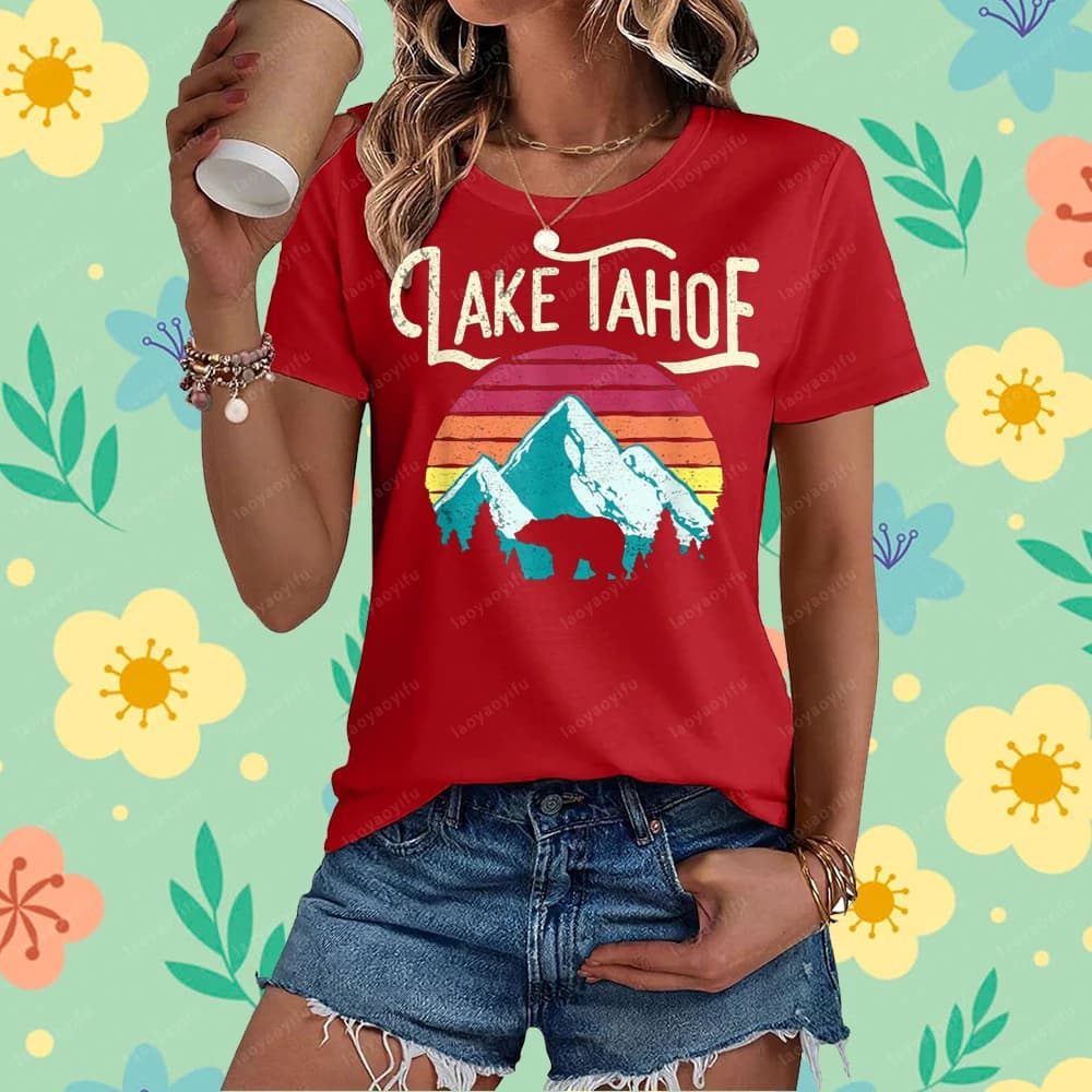 80's '90s Vintage Lake Tahoe Mountain Shadow T-shirt Printed Graphics Fashion Casual Coached Harajuku Streetwear Hip Hop Man T-shirt