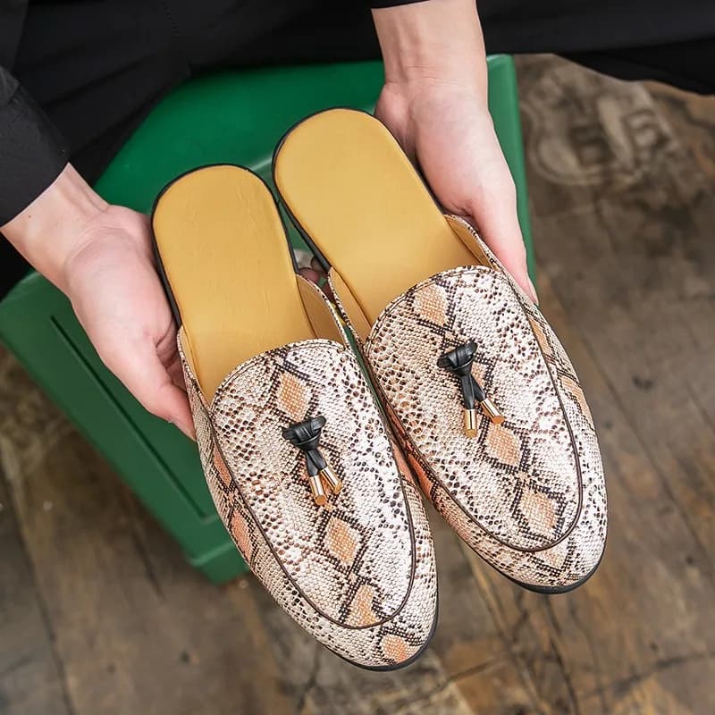 half shoe men's loafers with nappe slip on muli shoes signed by man slippers luxury slides for man leopardo mens muli homme