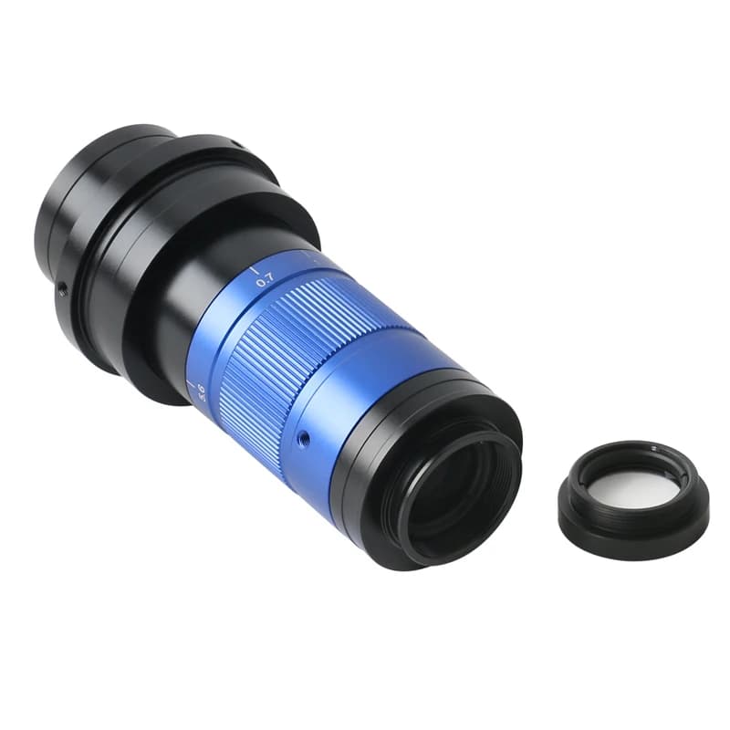 Lente Barlow W050 W075 regolabile 0.7X-5.6X con zoom continuo, attacco C, monoculare per microscopio digitale HDMI USB