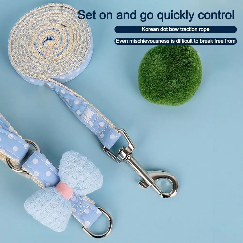 Pettorina per cani alla moda con fiocco, traspirante, anti-rottura, guinzaglio per cani, corda per passeggiate, accessori per animali domestici