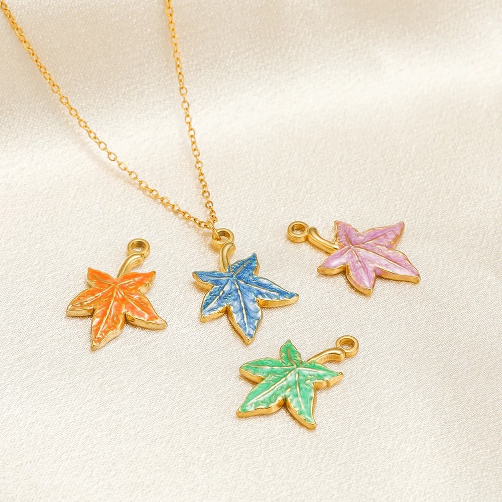 5 pezzi di ciondolo per collana con ciondoli in foglia d'acero smaltata in acciaio inossidabile che non sbiadisce per forniture di gioielli squisiti fai da te, risultati di braccialetti sfusi