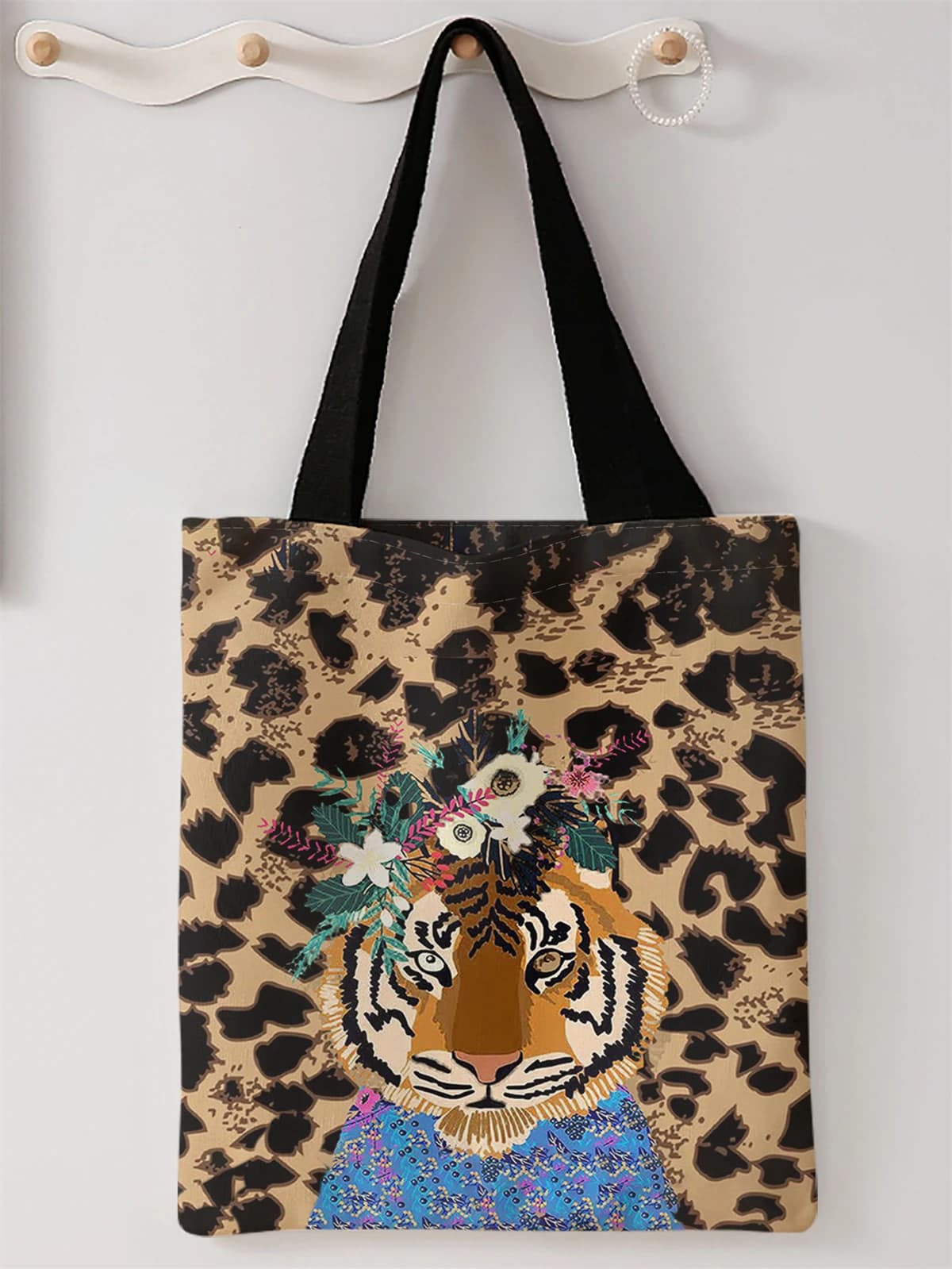 Borsa casual con stampa tigre leopardata, zaino alla moda riutilizzabile, borsa multifunzionale, borsa per la spesa in tela