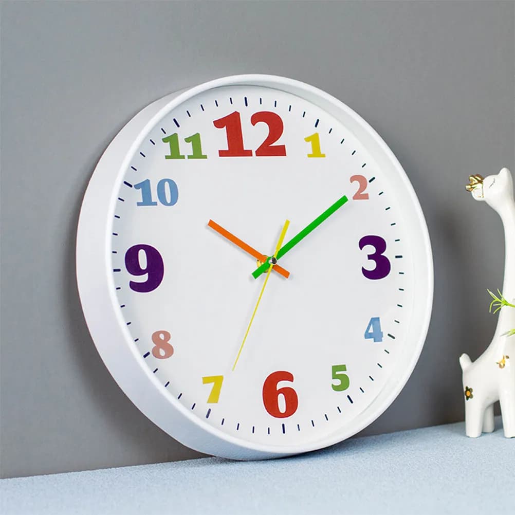 Orologio da parete per bambini, numeri grandi e facili da leggere, movimento silenzioso, design rotondo, orologio educativo per l'apprendimento precoce, casa, ufficio, camera da letto