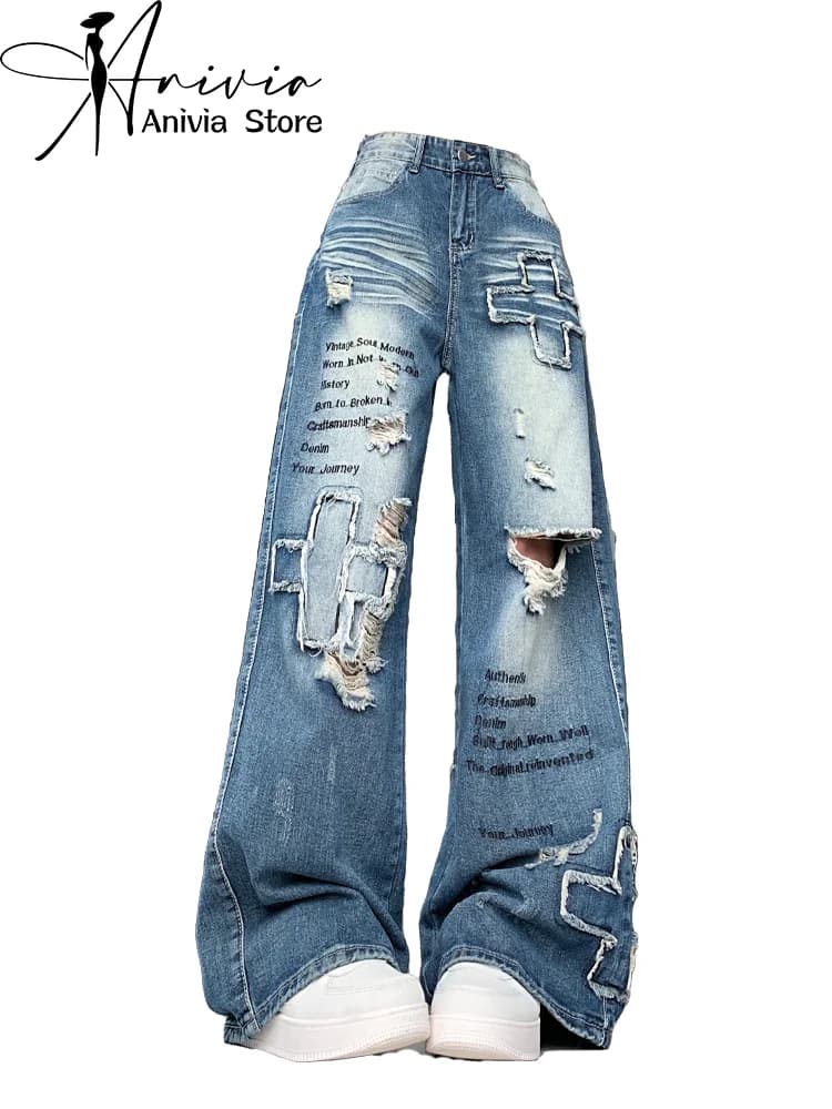 Delle donne Y2k Blu Jeans Cargo Baggy Estetica 90S Pantaloni Vintage Harajuku Streetwear 2000s Emo Trashy Denim Pantaloni Abbigliamento Nuovo